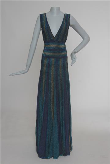 Vestido Achados da New Lurex Listrado Longo Azul