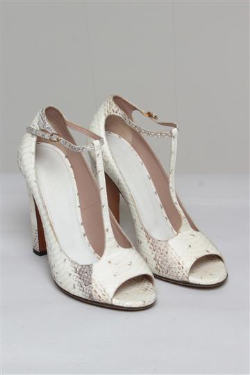 Sandália Chloé Python Salto Bloco Off-White
