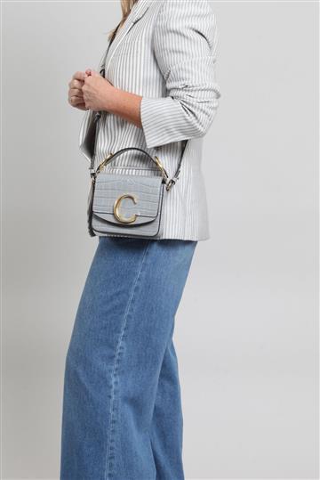 Bolsa Chloé Couro Textura Croco Cinza