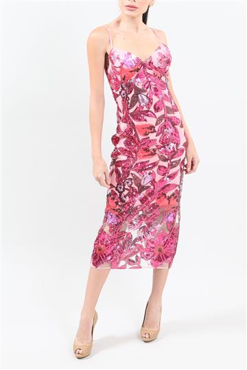 Vestido Marchesa Longo Bordado Rosa