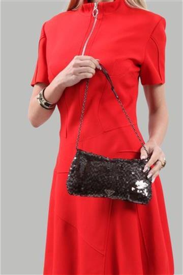 Bolsa Prada Paetês Alça Corrente e Couro Marrom