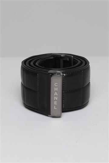 Cinto Chanel Couro Largo Fivela Metal Preto