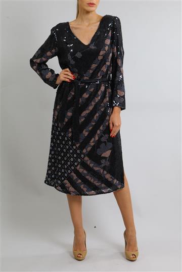 Vestido Paetês Bordado Preto