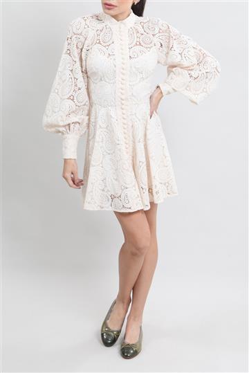 Vestido Zimmermann Renda e Botões Forrados Off-White