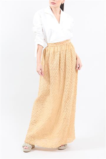 Saia Paula Raia Longa de Seda com Esferas Bege