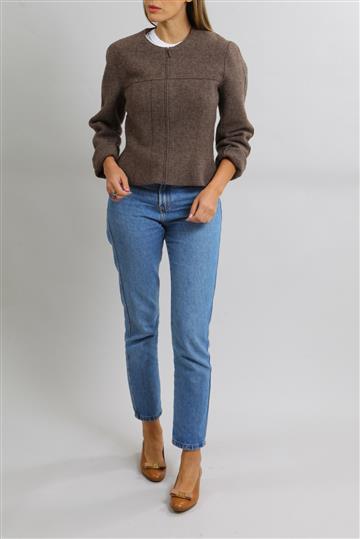 Casaqueto Chanel Lã com Recortes Marrom