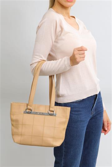 Bolsa Chanel Tote Couro Caviar Bege