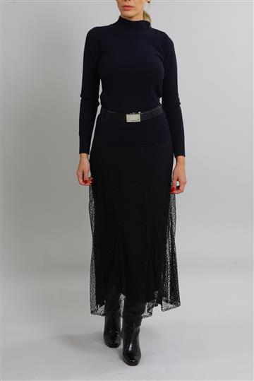 Saia Chanel Texturizada Midi Preto