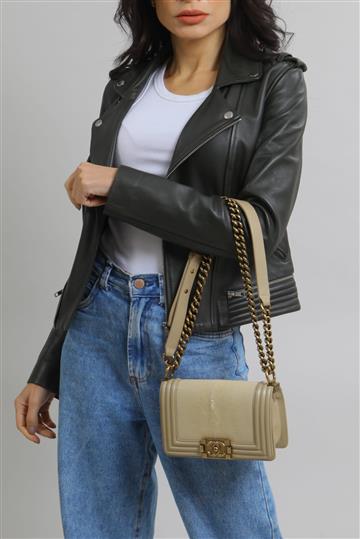 Bolsa Chanel Couro Exótico Arraia Bege