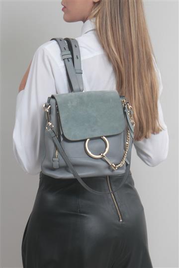 Bolsa Chloé Couro e Camurça Faye Azul