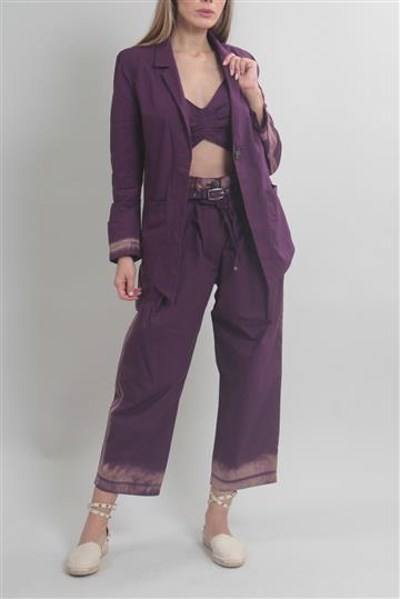 Conjunto De Goeye Calça,Top e Blazer Roxo