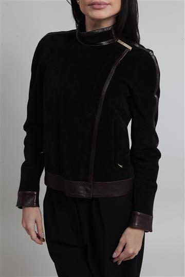 Jaqueta Gucci Bomber Camurça e Couro Preta Bicolor