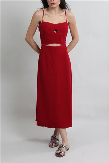 Vestido Paula Raia Midi com Recortes Vermelho