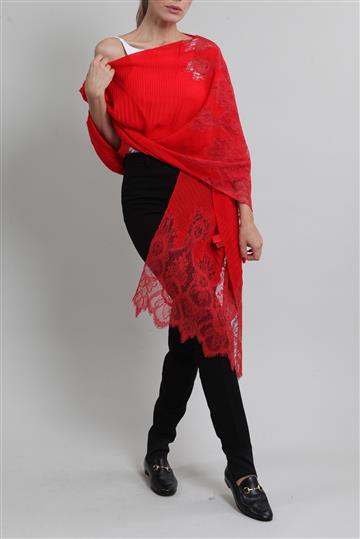 Lenço Valentino Echarpe Cashmere e Renda Vermelha