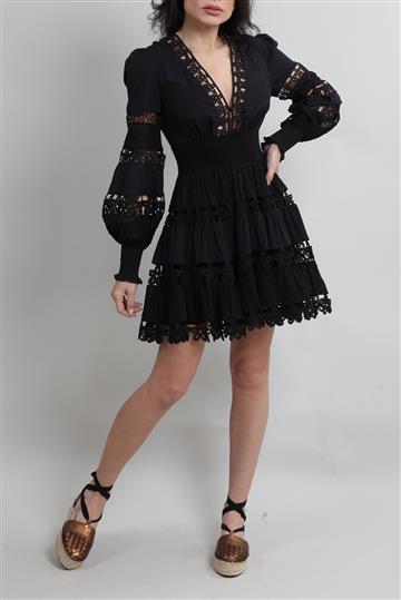 Vestido Zimmermann Laise e Renda Preto