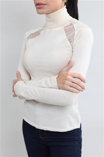 Blusa Emilio Pucci Gola alta Lã e Renda Creme