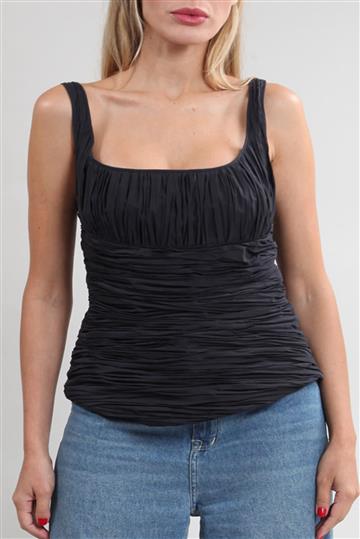 Blusa Achados da New Regata Drapeada Preta