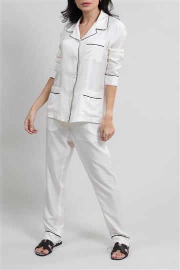 Conjunto Prada Pijama Seda Clássico Bicolor