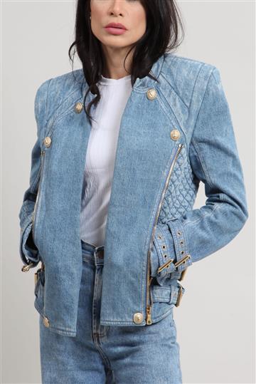 Jaqueta Balmain Matelassê Botões Dourados Jeans