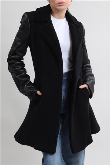 Casaco DKNY Lã e Couro Preto