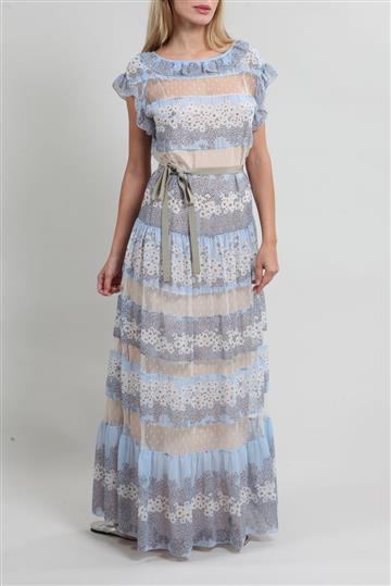 Vestido Red Valentino Seda e Tule Floral Azul