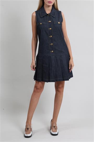 Vestido Sandro Jeans sem Mangas Pregueado Azul