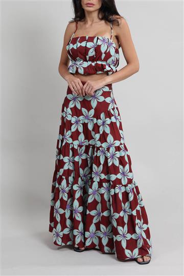 Conjunto Cruise Top e Saia Floral Bordô