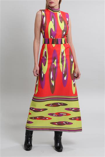 Vestido Allmost Vintage Longo Gola Alta Colorido